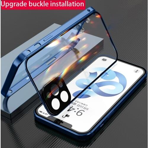 Double-Sided Buckle Clear Phone Case For IPhone 11 12 Pro Max 12Mini XS XR X With Camera Lens Protection Glass Front back Cover