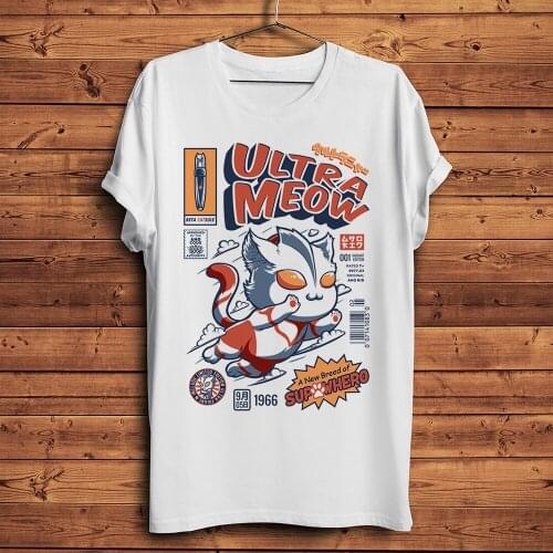 Ultra cat Meow Ultraman UltraMeow funny anime tshirt Men summer new White Casual short sleeve T Shirt Unisex streetwear tee