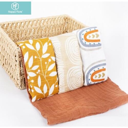 Happyflute 4pieces/set Baby Muslin Brup Cloth Bib Beautiful And Soft Scarf 100% Cotton