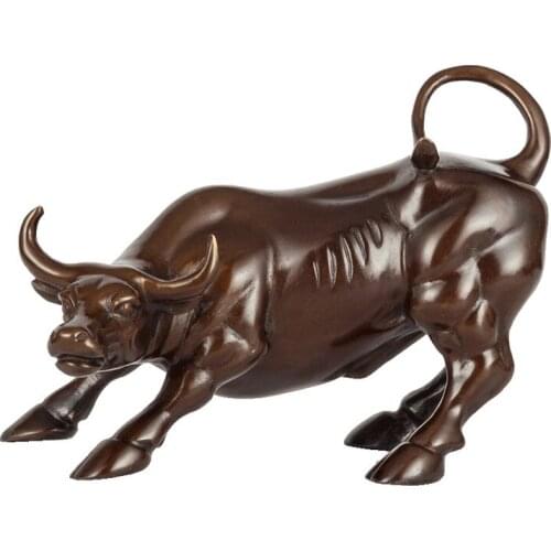 Brass Ox Wall Street Bull Figurine Market Sculpture Home Office Decoration