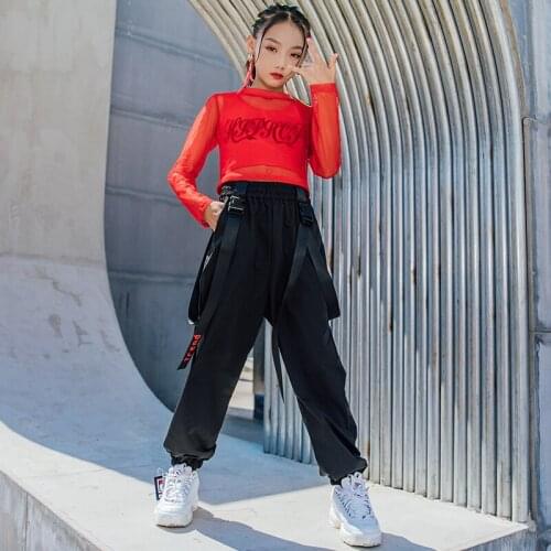 Girls Jazz Dance Costumes Hip Hop Street Dance Suits ChildrenS Red Top Hiphop Pants Modern Dance Costumes Rave Clothes DN8792