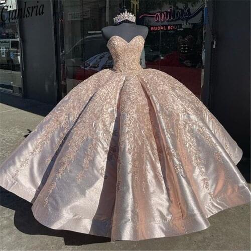 Sweetheart Champagne Quinceanera Dresses Sequin Lace Princess Girl Sweet 16 Ball Gown Vestidos De Fiesta Sparkles Debutante Gown