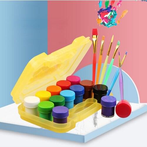 Washable Finger Paint Set with 12 Bright Colors Paint and 6 Brushes for Children Kids Toddlers DIY Crafts Painting