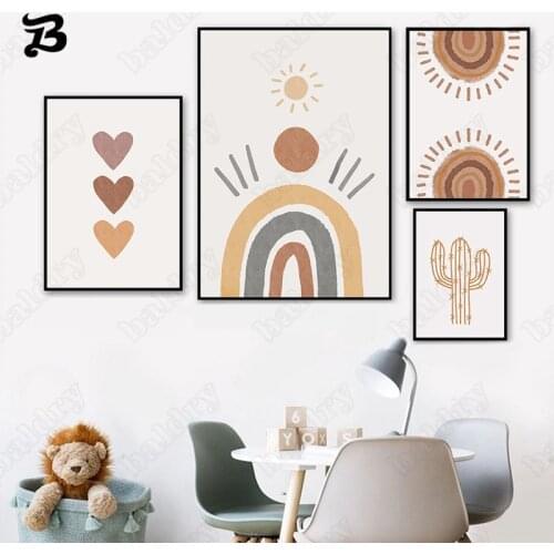 Cartoon Abstract Posters and Prints Wall Art Canvas Painting Bear Sun Rainbow Heart Alphabet Wall Pictures for Baby Kids Room