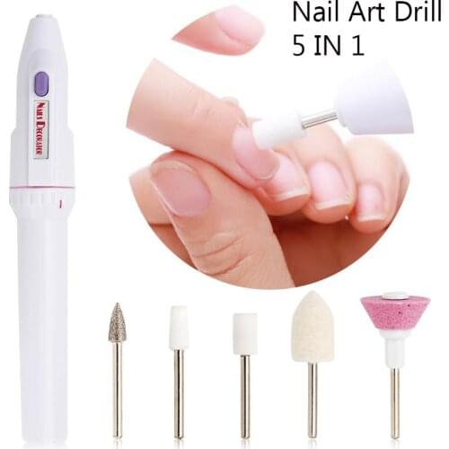 5 In 1 Professional Electric Nail Drill Kit Battery Manicure Pedicure Grinding Polishing Nail Art Sanding File Pen Tools Machine