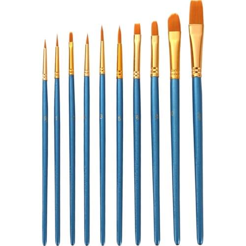 10pcs Paint brush Set Professional Art Paint Brushes Nylon Hair Wooden Handle for Acryli Face Nail Body Painting Art Supplies