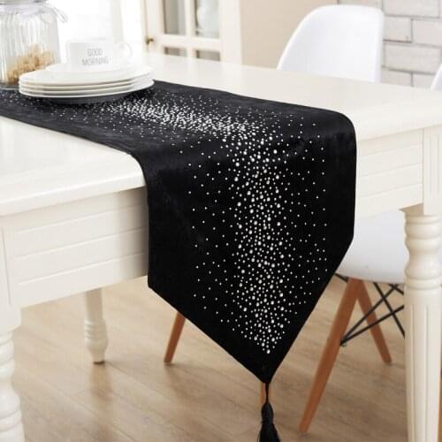 Pure black table runner with diamond down with bling Modern Table Runner Ironing Diamond 2 Layers Runner Table Cloth diamond