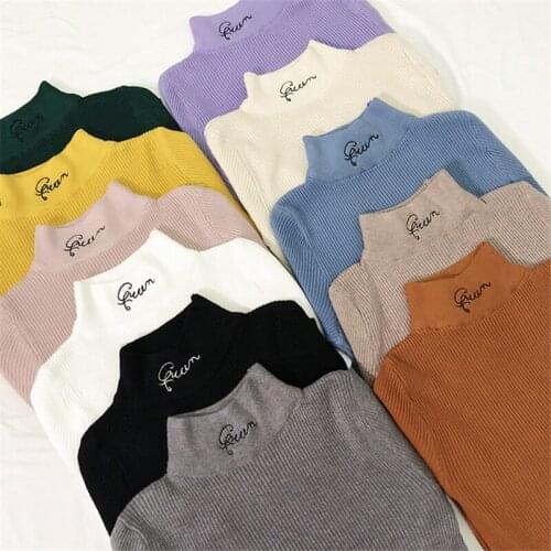 2019 Autumn Winter Women Sweater Embroidered Bottoming Sweater Female Long-sleeved Pullovers Knitted Sweater Jumper Top S191