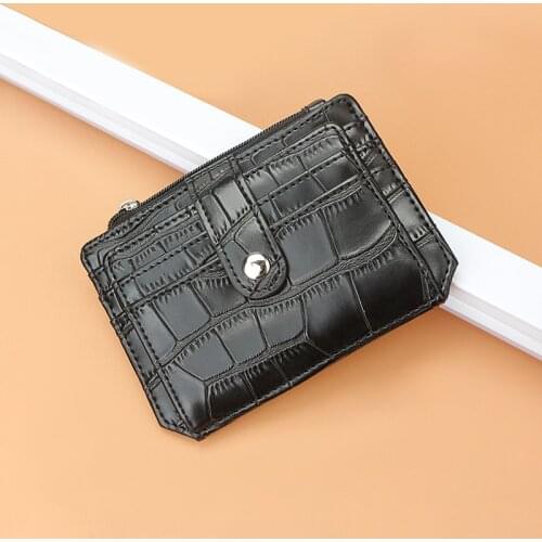 Crocodile pattern Card Holder Short Black Small Multi-card Card Bag Business Pocket Slim Thin ID Credit Card Money Holder Wallet