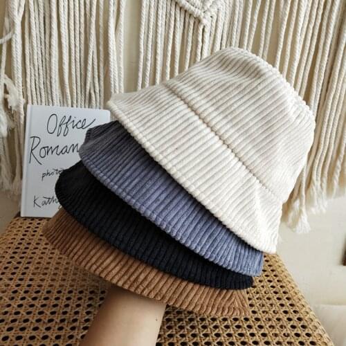 Fashion Corduroy Bucket Hat for Women Autumn Winter Panama Outdoor Hiking Beach Fishing Cap Sunscreen Female Sunhat Bob Cap Gift