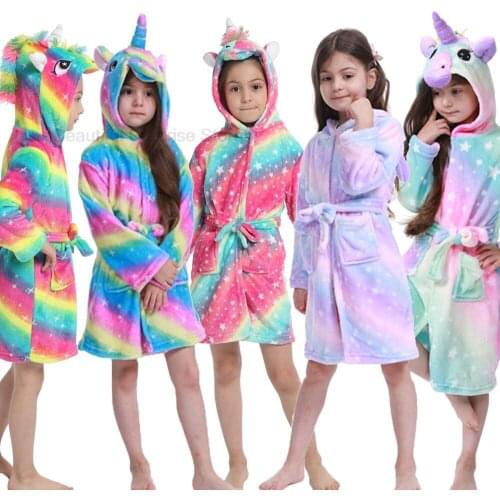 Baby Girl Unicorn Rabbit Kigurumi Pajamas Fashion Cartoon Bathrobes Boys Clothes Children Onesies Winter Robes Beach Towels