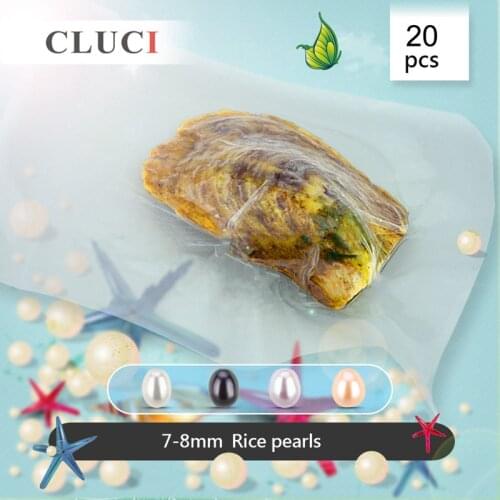 CLUCI 20pcs 7-8mm Freshwater Oval Pearl in Oyster Vacuum Packed Wish Pearl Oysters with Real Rice Freshwater Pearl WP007SB