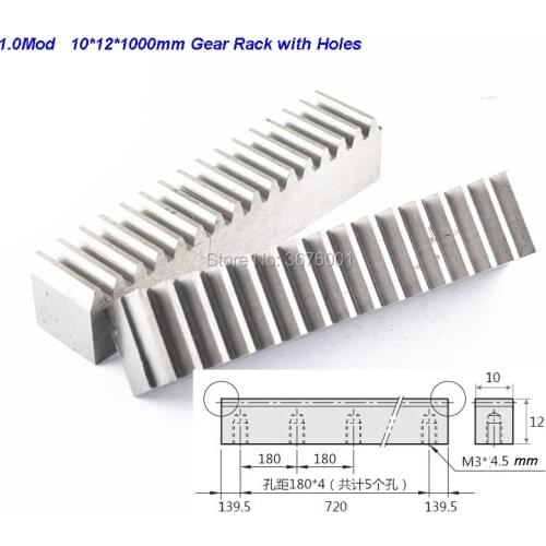 2Pcs 1.0Mod 10*12*1000mm Straight Toothed Spur Gear Rack CNC Zipper With Hole Gear Pitch 3.14mm Gear Depth 2.25mm