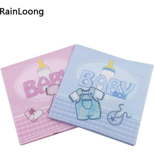 [RainLoong] Baby Shower Napkin For Boy And Girl Gender Reveal Party Tissue Napkin Decoration Serviettes 33*33cm 1 pack