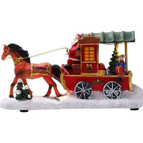 Christmas Sculpture Classic Santa Claus Horse Drawn Cart LED light Resin Santa Ornaments New Year Christmas Decor