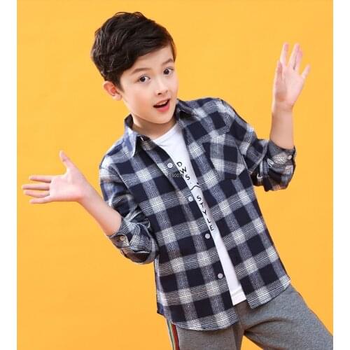 Boys Girls Formal Plaid Shirt Kids Turn-down Collar Cotton Shirt Teenage Clothes Children School Uniform Performance Blouse