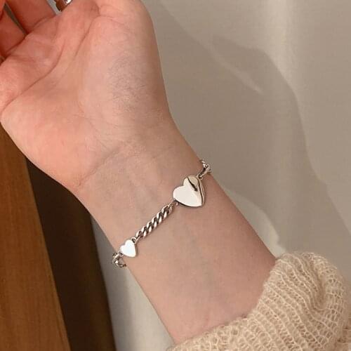 Silver S925 Double Layer Heart Chain Bracelet For Women Men With Valentines Day Vintage Punk Unisex Couple Holiday Jewelry Gift