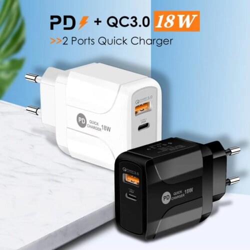 18W Fast Charger QC3.0 PD USB Jack US/EU/UK Plug Wall Adapter Travel Charger Accessories For Micro Type C Charging Cable
