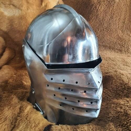 Medieval European Gothic Plate Helmet Salad Bohemian Armor Reenactment Steel Tournament Helmet Bellows Face Visored Sallet Helm
