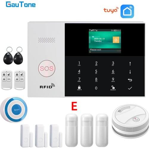 GauTone PG105 Tuya Wifi GSM Alarm System for Home Security with Wireless Siren Smoke Detector support Smart Life app Control
