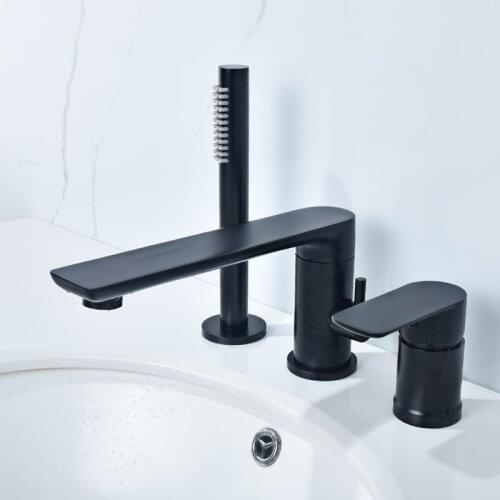 Bathtub Faucet Black Bathroom Shower Three Holes Bath Mixer Shower Waterfall Basin Sink Tap Faucet Bathtub Mixer