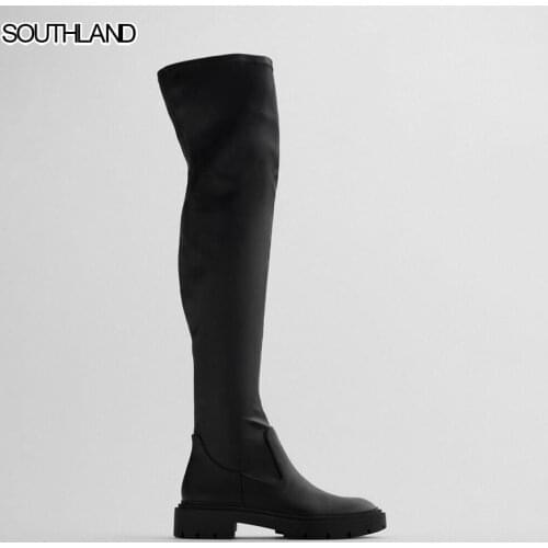 SOUTHLAND Winter new women stretch boots chunky heel platform slip on women over knee boots