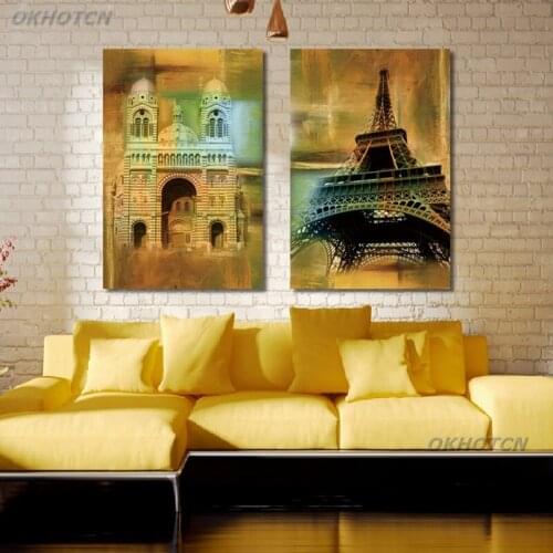 Modern Home Decoration Poster Printed Canvas Painting European Castle Eiffel Tower vintage Art Pictures On Wall For Living Room