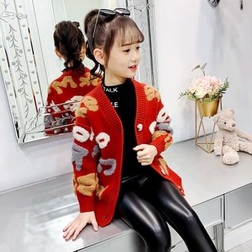 Girls Sweater Babys Coat Outwear 2021 V Neck Plus Velvet Thicken Warm Winter Autumn Knitting Cardigan Childrens Clothing