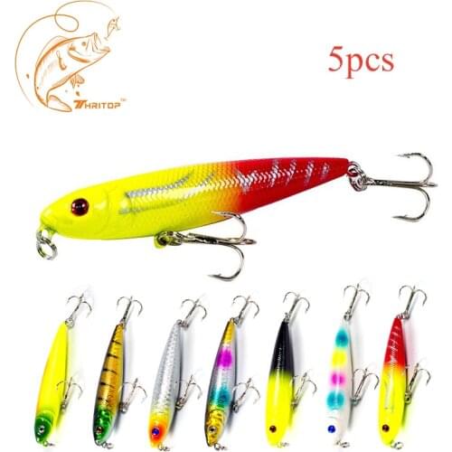 Thritop 5pcs Fishing Lure Artificial Professional Pencil Bait 7cm 8.5g 7 Various Colors for Option TP029 Hard Bait Fishing Tools