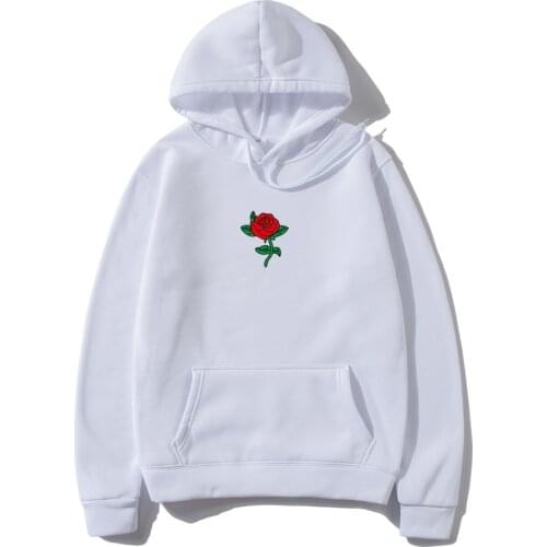 Harajuku Hoodie Sweatshirt Men Fashion Streetwear Rose flower Print Hoodies Tops Pullover mens hoody Hooded Sweatshirt clothes