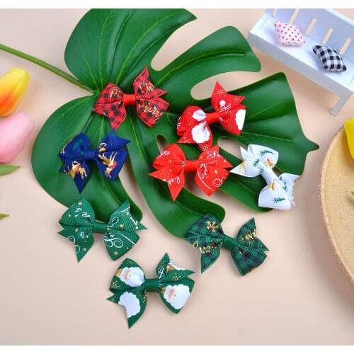 2.6 inches Christmas Hair Bows With Clip For Baby Girls Grosgrain Ribbon Hair Clips Hairpins Barrette Headwear Hair Accessories