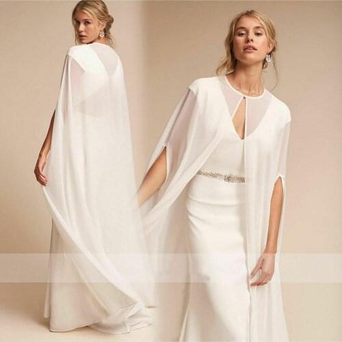 Long Chiffon Cape White Ivory Wedding Jacket Cloak Bridal Dress Topper Wraps