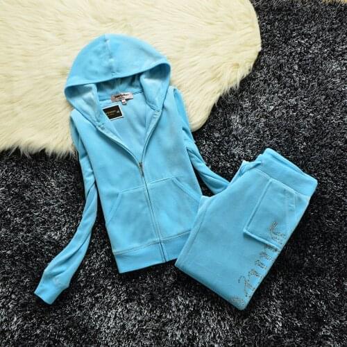 Women Clothes Plus Size Velvet Zipper Sweatshirt Suit Sportswear 2021 Women Diamond Tracksuits Autumn Velour Suit Hoodies 815930