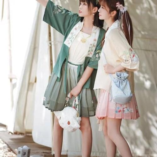 Hanfu Costume Dress Women Improved Hanfu Daily Short Sleeve Daily Hanfu Cosplay Costumes Han Elements Student Set 2021