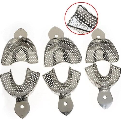 1Set Dental Impression Trays Stainless Steel Perforated Upper & Lower S/M/L CE