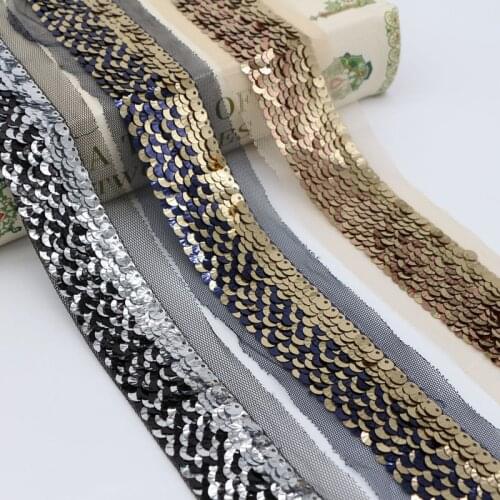 1 Yard Sequin Lace Ribbon Shiny Trims Fabric Wedding Headdress Garment Decorative DIY Sewing Accessories