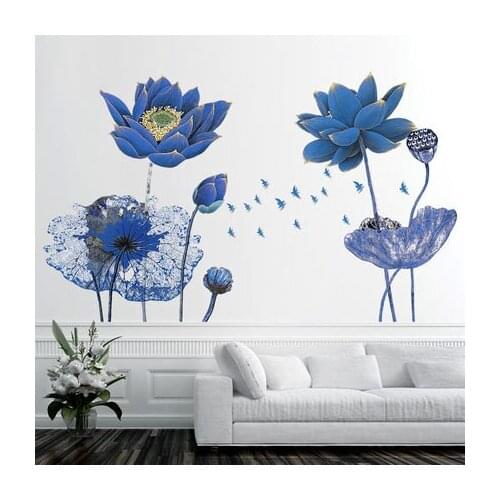 100*165 Large Chinese Style Lotus PVC Wall Sticker Removable Flower Living Room Bedroom Home Decoration Adhesive Poster