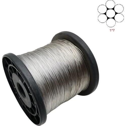 100Meters/Roll 304 Stainless Steel Wire Rope Soft Fishing Lifting Cable 1*7 Clothesline 0.3mm/0.4mm/0.5mm/ 0.6mm