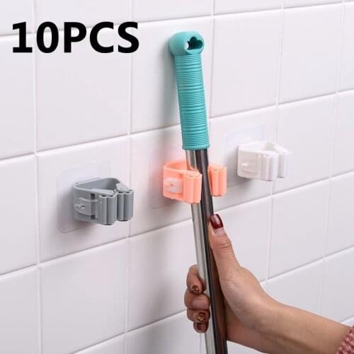 2/5/10Pcs Multi-Purpose Adhesive Hook WallMounted Mop Organizer Holder Broom RackBrush Kitchen Bathroom Strong Hook Dropshipping