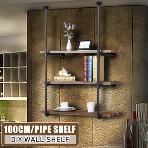 2pcs 3 layer DIY Black Iron Pipe Shelf Industrial Retro Style Bookshelf Wall Ceiling Mounted Storage Shelves Bracket Home Decor