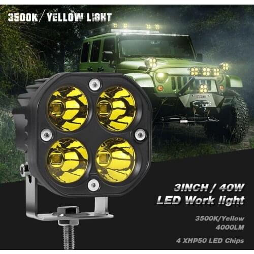 3Inch Led Work Light Bar 12V 24V for Car Yellow Fog Lamp 4x4 Off Road Motorcycle