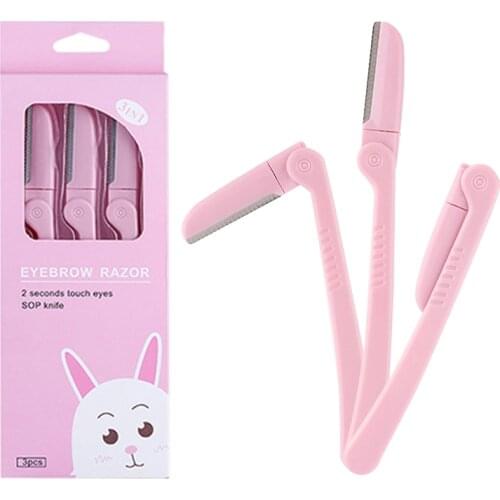 3Pcs/Set Pink Facial Eyebrow Trimmer Armpit Hair Razor Beauty Face Eye brow Shaper Shaver Stainless Steel Blades Makeup Tools