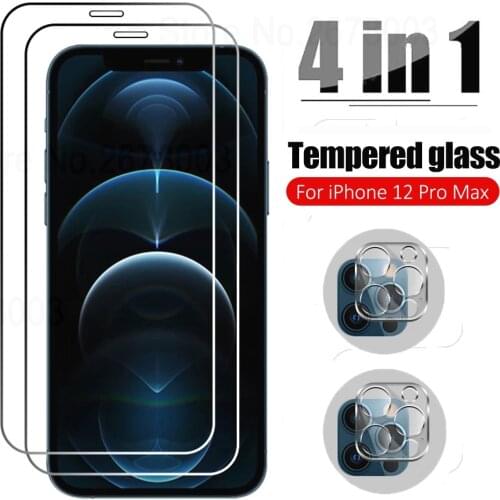 4in1 Tempered Glass For iPhone 12 11 Pro Max 12 Mini XR XS X XS MAX 8 7 Plus 8 7 SE 2020 Screen Protector Phone Camera Lens Film