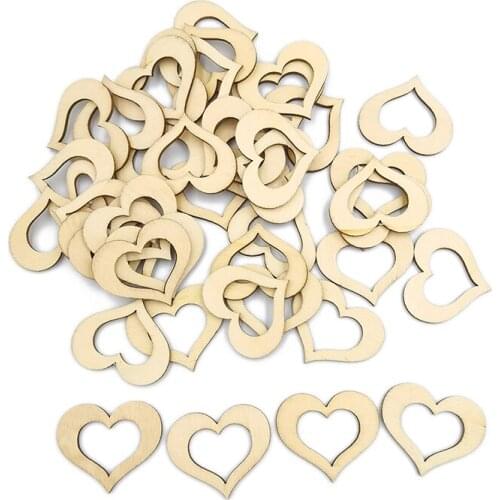 50pcs 20mm Hollow Heart Wooden Pieces Cutouts Craft Embellishments Wood Ornament Manual Accessories for DIY Art