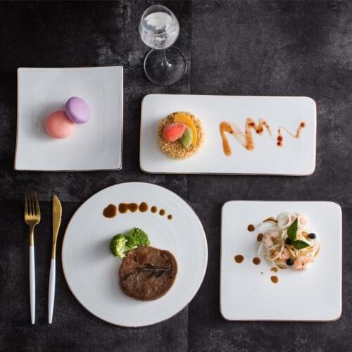 Japanese Style White Ceramic Plate Luxury Phnom Penh Cake Dessert Sushi Tray Western Food Plate Classic Kitchen Dinner Plate