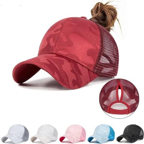 2021 Womens Ponytail Baseball Cap Mesh Camouflage Summer Leisure Simple Snapback Cap Outdoor Streetwear Sport Hat For Women Men