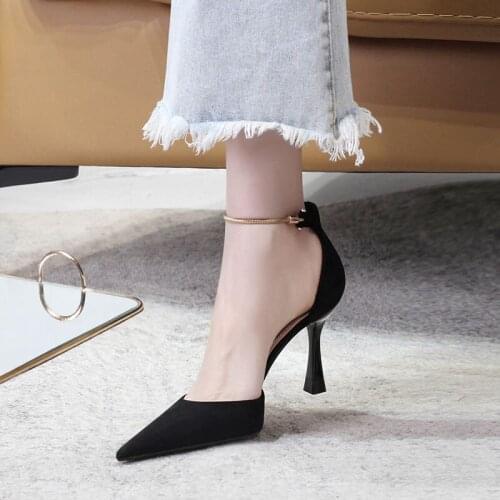 2021 summer new style buckle stiletto heel daily work sandals female pointed sexy banquet dress suede fashion single shoes