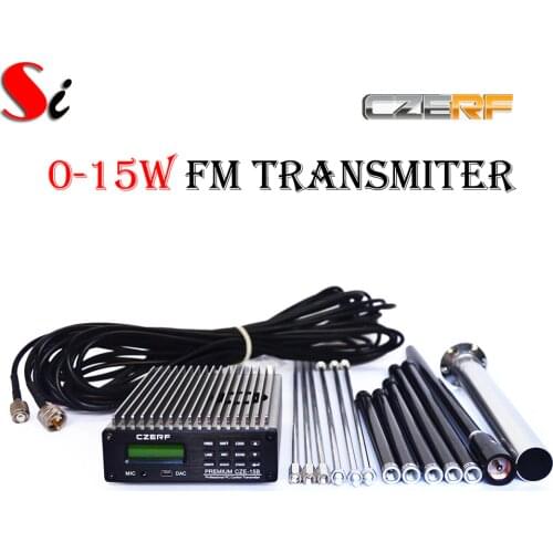 CZE-15b 15W stereo PLL FM transmitter broadcast radio station + GP2 outdoor antenna + Power supply + MIC Kit