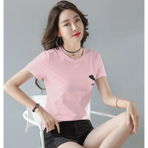 Gkfnmt Plus Size Pink Cotton T Shirt Short Sleeve Women Tops Summer Tshirt Korean Style T-shirt Big Girls White Black Tees 2021