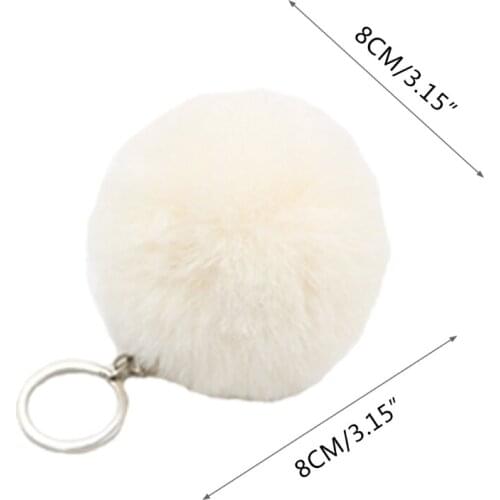 H9ED 3 Inch Fluffy Plush Pom Pom Keychain Faux Fur Pompoms Ball Pendant Charm Key Ring for Women Girls Jewelry Bag Accessory